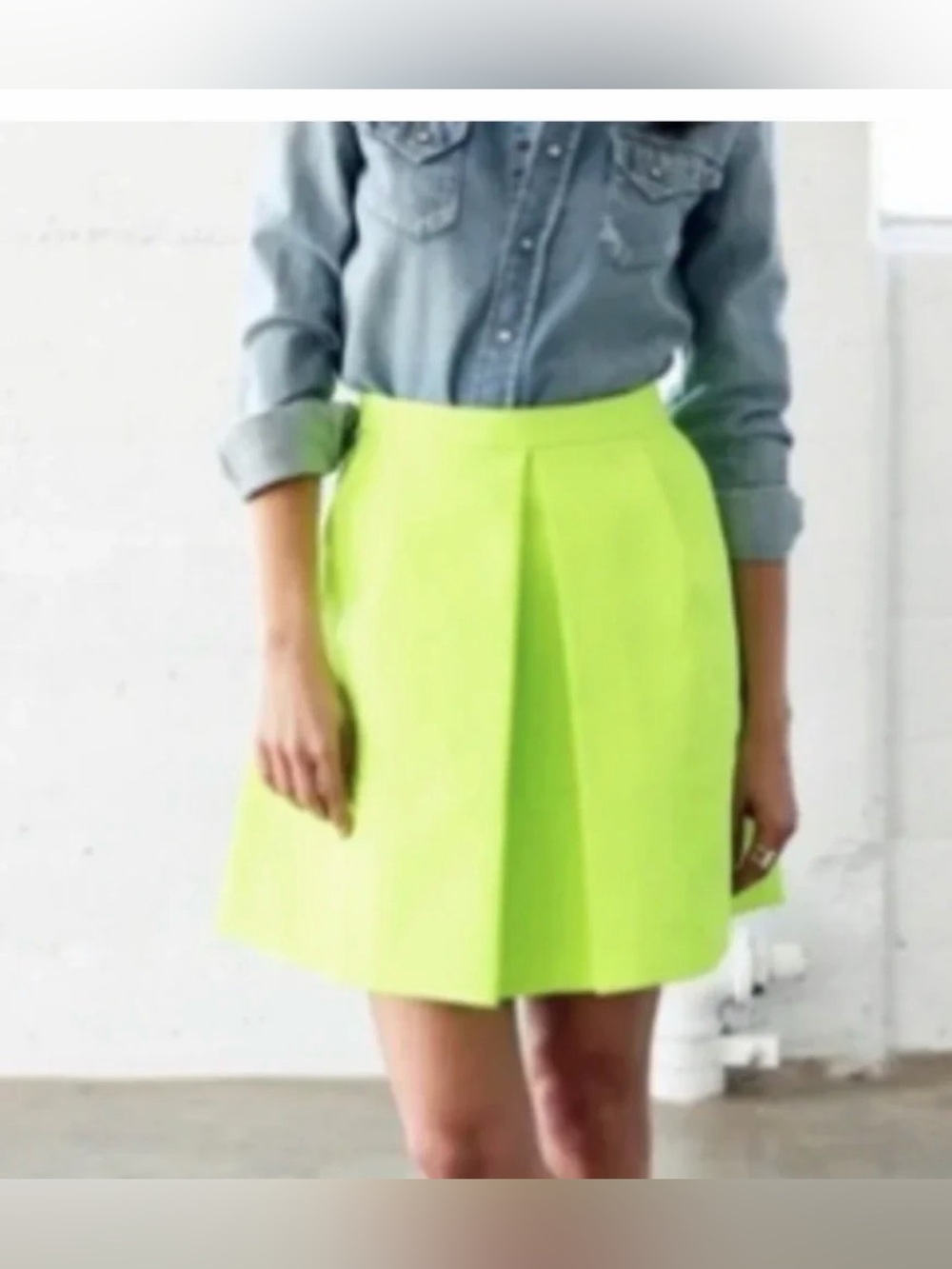 J. Crew Neon Lime Pleated A-Line Skirt
